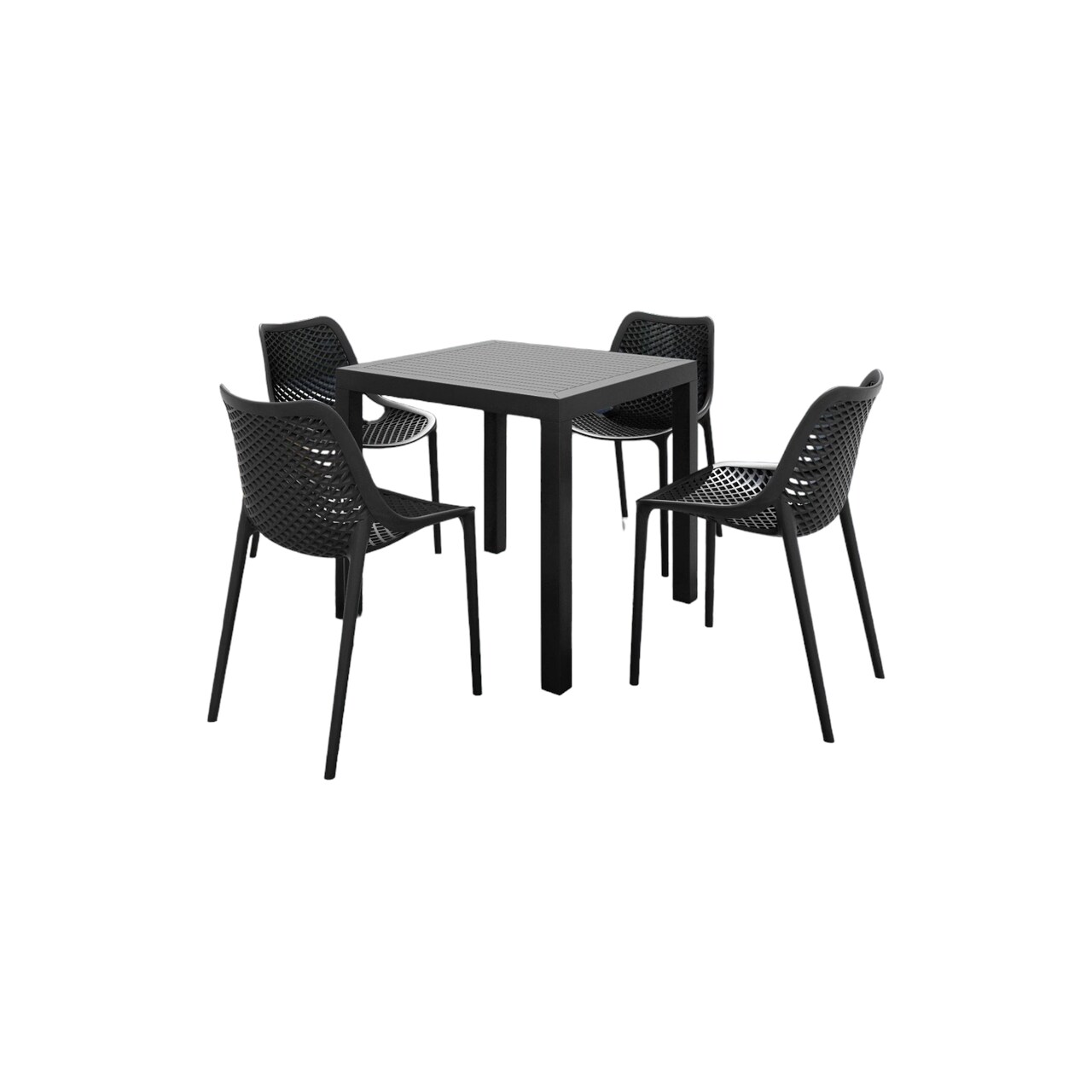 Luxury Commercial Living 5-Piece Black Stackable Square Outdoor Patio Dining Set 32.25"